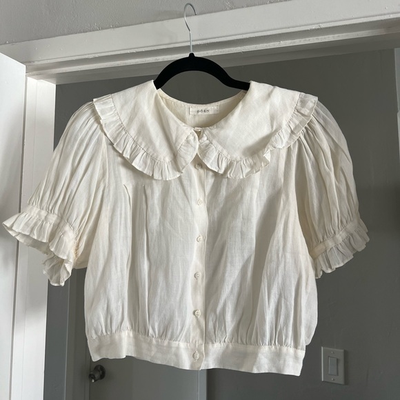 Doen Elegant Cream Ruffled Women's Top - Picture 1 of 7